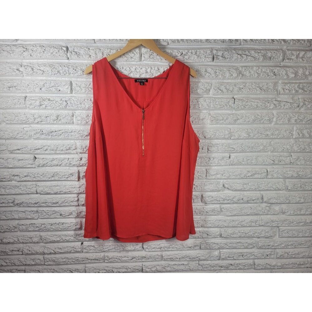 Roz Ali Womens Top 3X Plus Size Red V Neck Quarter Zip Sleeveless Blouse RED58E
